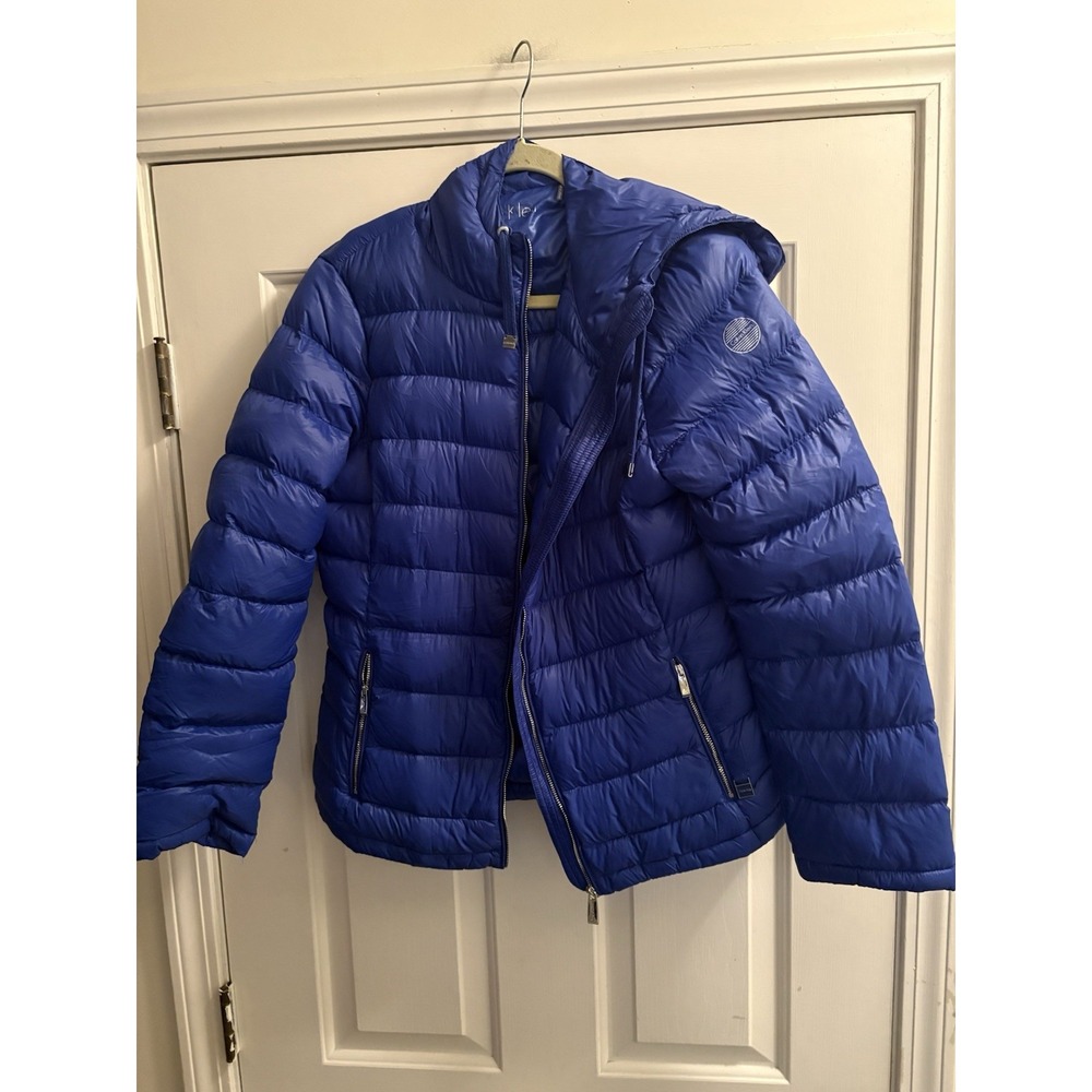 Calvin Klein Packable Royal Blue Premium Down Women's Puffer Coat Medium Zip Up